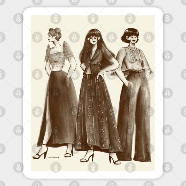 Trio in modern filipiniana sketch Sticker by samsum.art